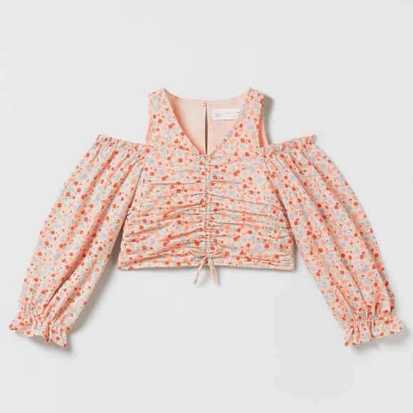 Zara girls cold shoulders cotton flowered top. Almost perfect condition. - Picture 1 of 4